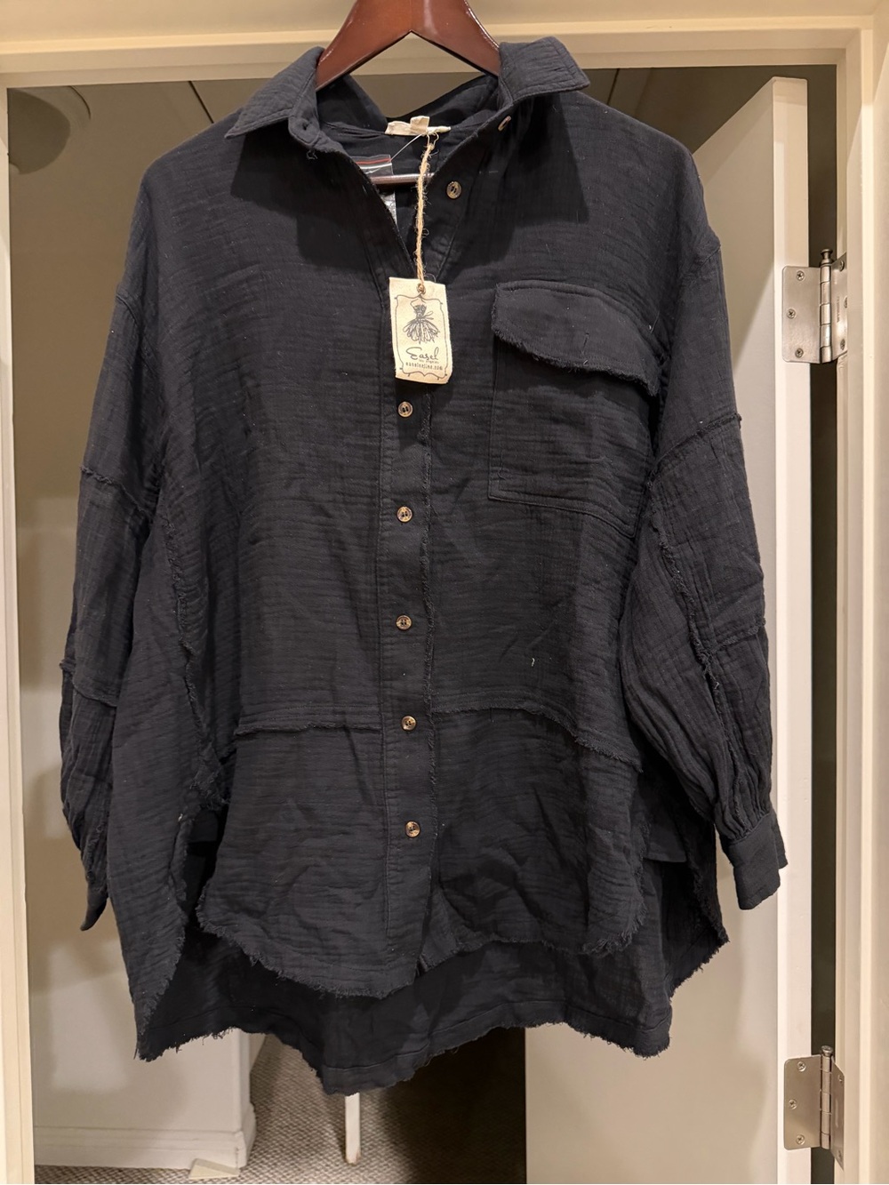 Easel  Black Casual Button-Down Cotton Shirt